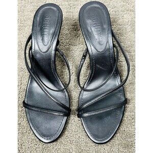 Schutz Evenise Strappy Sandals Sz 6.5 Kitten Heels Black Leather Shoes